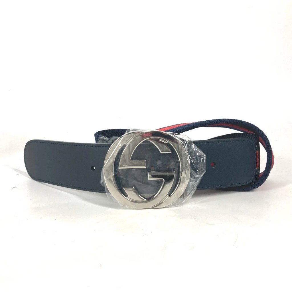Gucci Gg Interlocking G Belt Accessories Belt Leather/Canvas Navy/Red